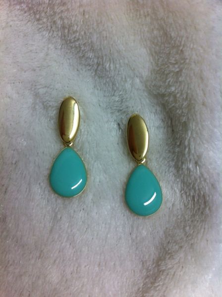 Brinco Dourado com Pedra Turquesa Cod 000003BP