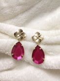 Brinco Dourado Com Pedra Rosa Cod 000009BP